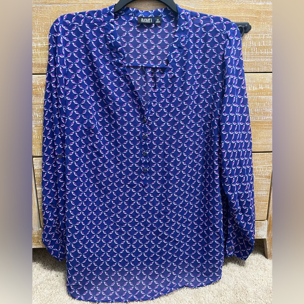a.n.a Purple Geometric Print Long Sleeve Blouse